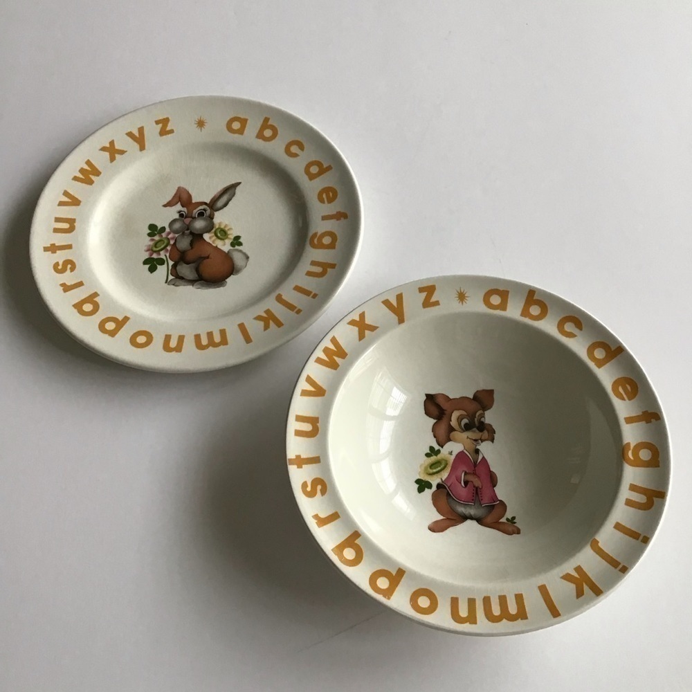 Child’s Alphabet Plate & Bowl England Woods & Sons Nursery Rhyme Bunny Vintage - Picture 14 of 16